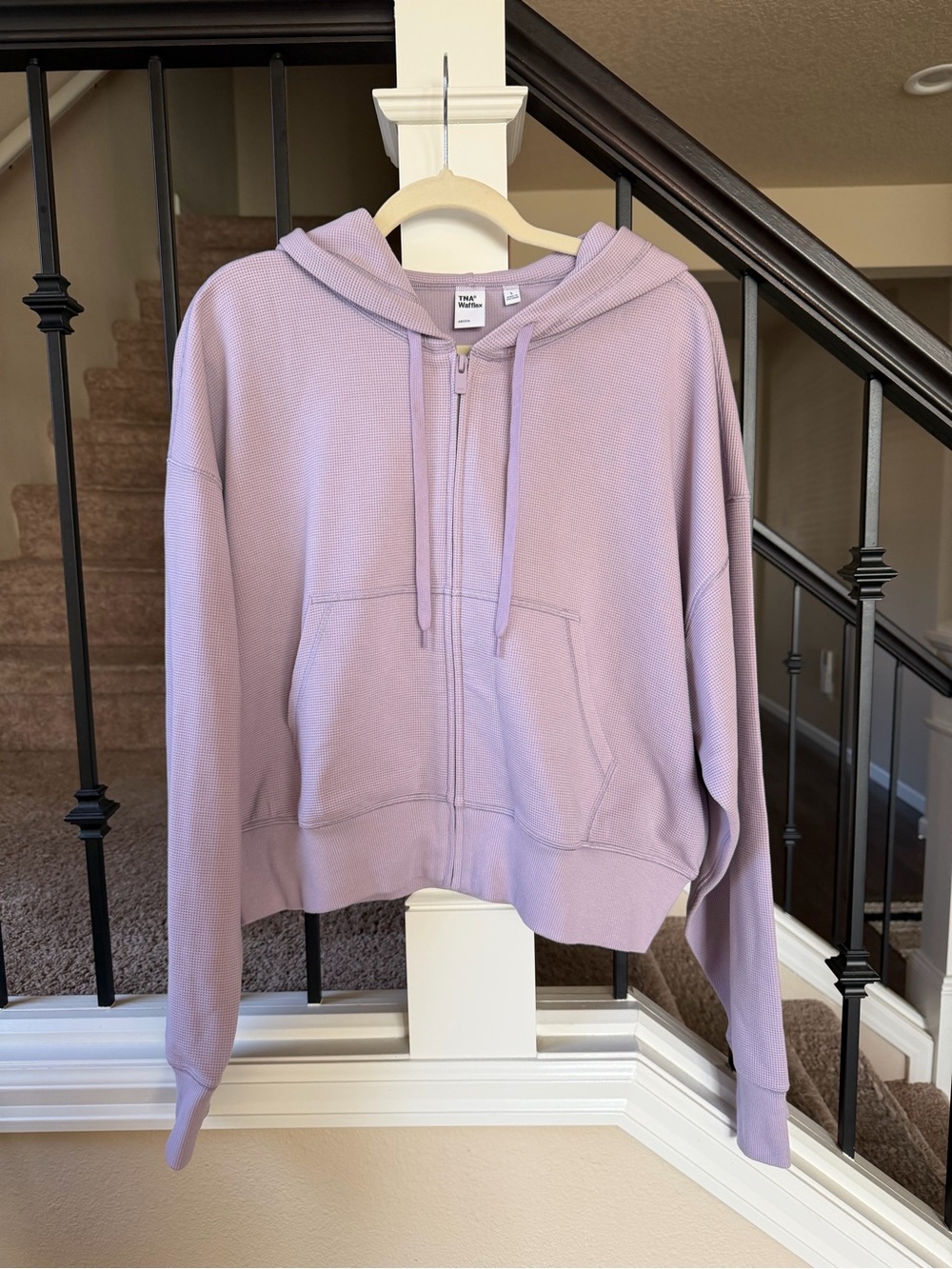 Aritzia Lavender Zip Front Hooded Waffle Knit Jacket